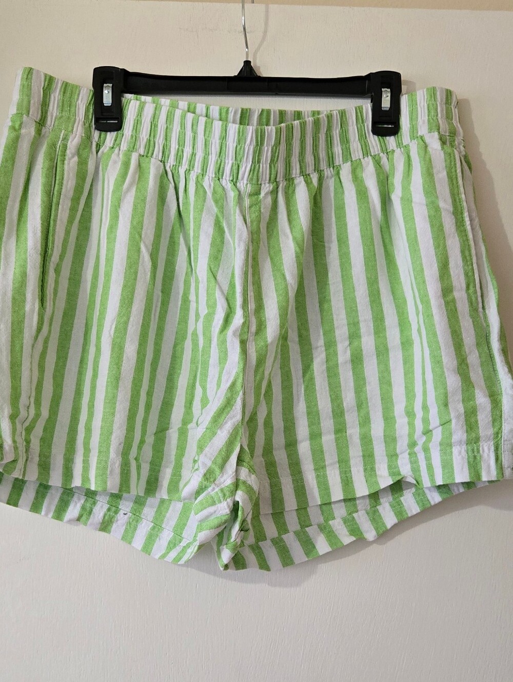 Old Navy Green and White Striped High-Waist Shorts